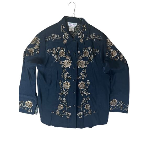 Victor Costa Vintage Women's Velvet Floral Embroidered Jacket Black Size Large - Picture 1 of 10